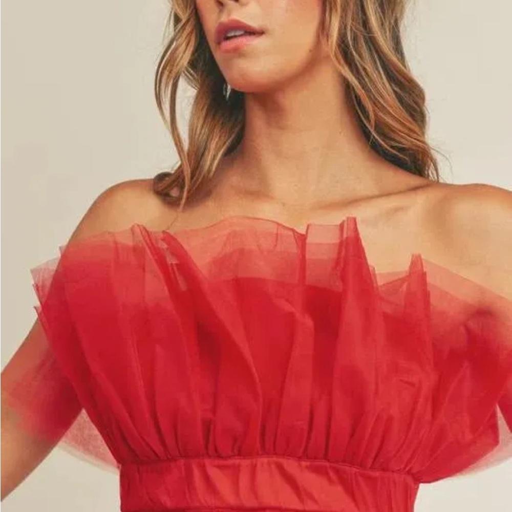 NWT Mabel Anthropologie Tulle Elegant Red Strapless Top - Picture 2 of 2